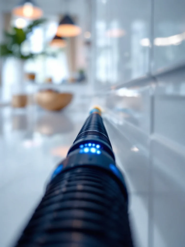 Tuyau haute pression inséré sous un évier de cuisine pour débouchage